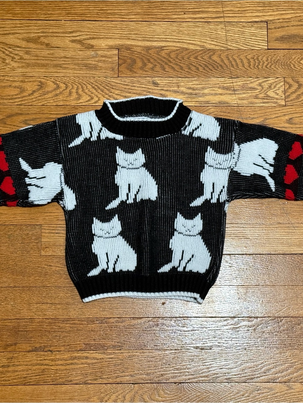 Vintage 1980’s Toddler Cats & Heart Patterned Sweater by JJ Poole (No Size Tag)
